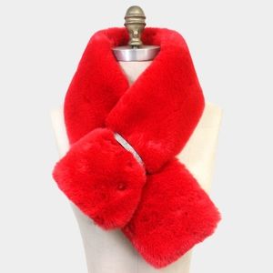 Red Faux Fur Bling Style Pull Through Scarf Collar Cute Winter Fashion Accessory